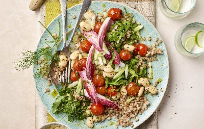 Pearled Spelt Salad With Butterbeans, Roasted Cherry Tomatoes And Dill