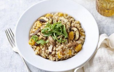 SQUASH AND WILD MUSHROOM PEARLED SPELT RISOTTO
