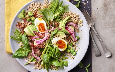 Pearled Spelt Salad With Sugar Snap Peas, Basil, Asparagus And Broad Beans